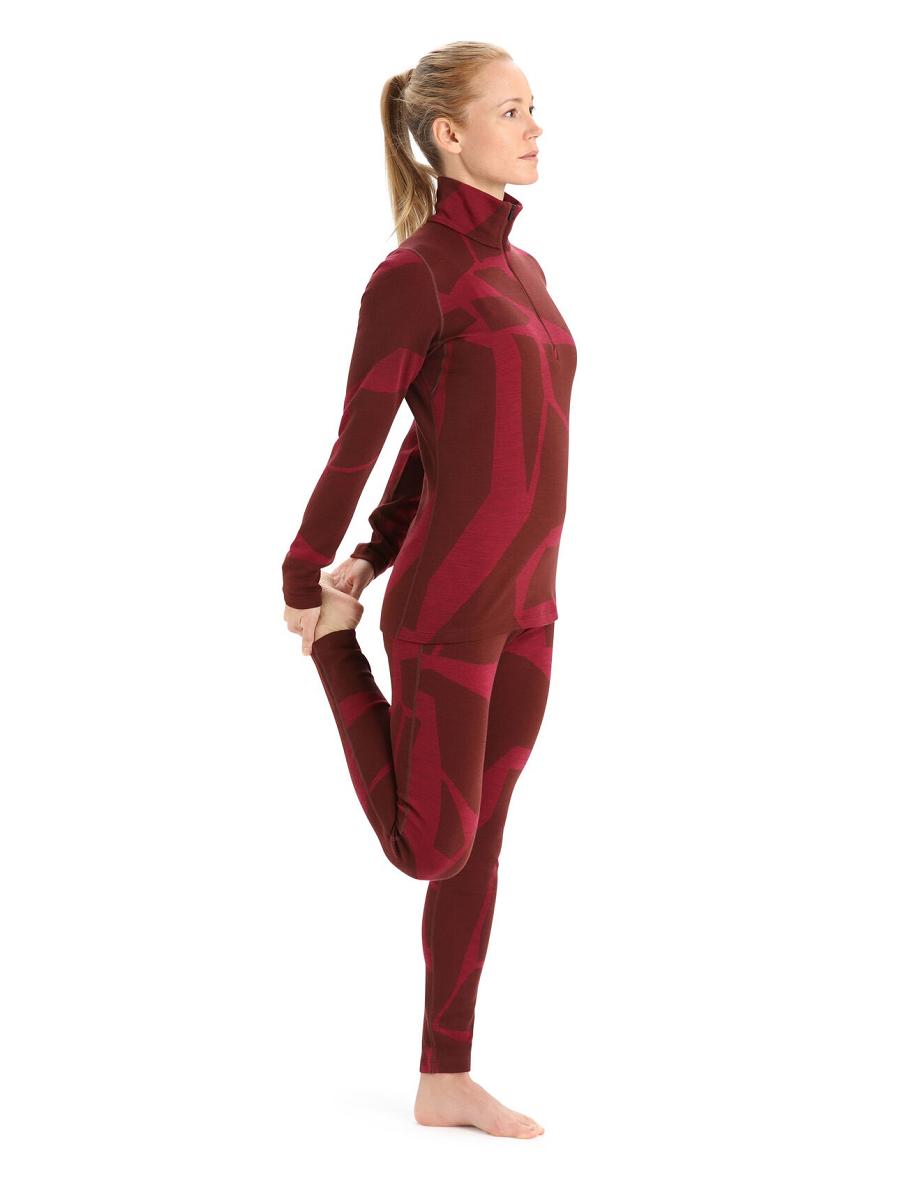 Women's Icebreaker Merino 250 Vertex Long Sleeve Half Zip Thermal Top Fractured Landscapes Base Layers Espresso / Cherry | CA 1087XYUF